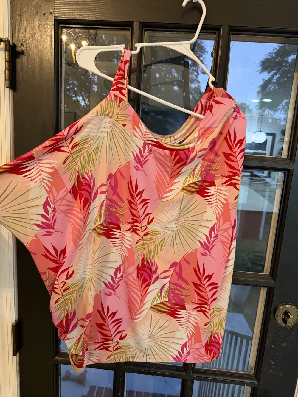 Women’s Pink Tropical Print One-Shoulder Top
